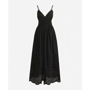 New J. Crew Size 2 V-neck smocked-waist dress in cotton poplin Black *Stain*